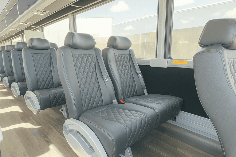 interior of San Diego Minibus Company charter bus